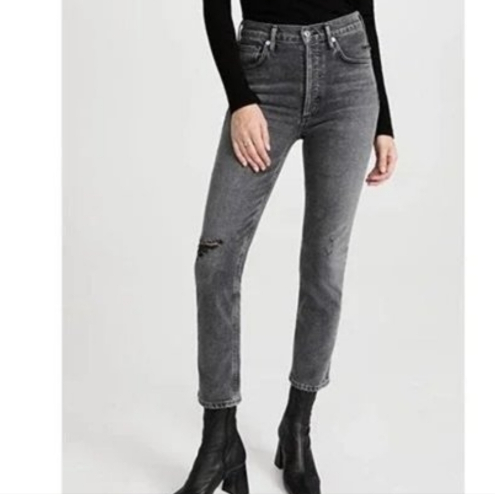 Citizens of humanity Jolene faded black straight leg cropped button fly Jean's